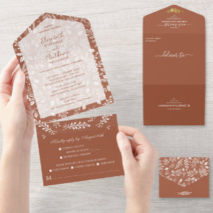 Invitation Tout En Un Botaniques blancs Pas d'enveloppe Mariage en terre