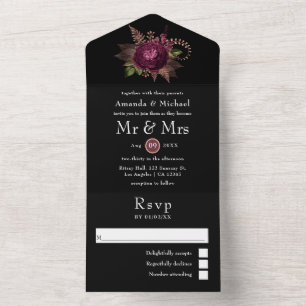 Invitation Tout En Un Bourgogne - Marsala et Rose Gold Floral Mariage Al
