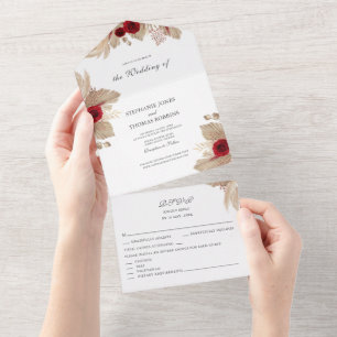 Invitation Tout En Un Bourgogne Roses et Pampas Grass tout en un Invitat