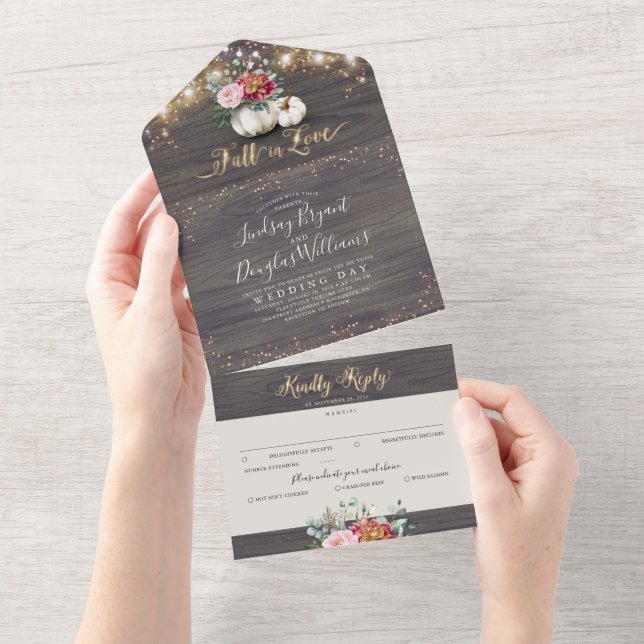 Invitation Tout En Un Bourgogne Rouge Floral Citrouille Rustique Mariage (Déchirure)