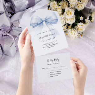 Invitation Tout En Un Bow bleu clair Quinceanera rsvp