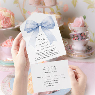 Invitation Tout En Un Bow bleu garçon Baby shower rsvp