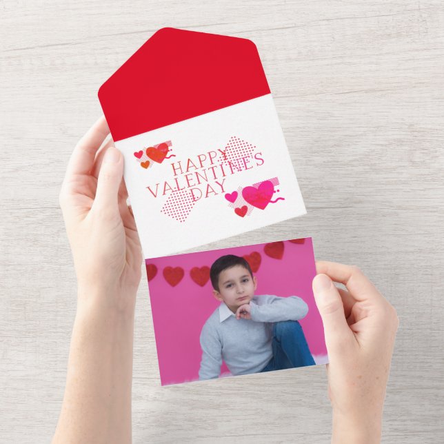 Invitation Tout En Un Boys Heart Emoji Ajouter Photo Valentines Day Card (Déchirure)