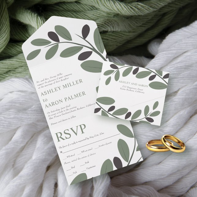 Invitation Tout En Un Branche d'olive mariage de charme méditerranéen (Créateur téléchargé)