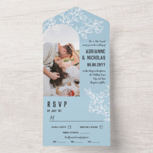 Invitation Tout En Un Branches en fleurs bleu clair Mariage photo
