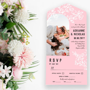 Invitation Tout En Un Branches en floraison rose blanche Mariage photo