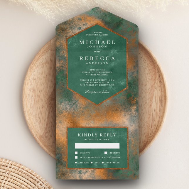 Invitation Tout En Un Bronze métallique Cuivre Rustique Green Patina Mar (Créateur téléchargé)