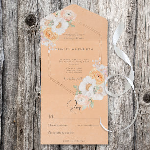 Invitation Tout En Un Brosse Rustique et florale blanche Sans dîner