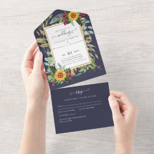 Invitation Tout En Un BUDGET 3in1 Burgundy Sunflowers Mariage RSVP
