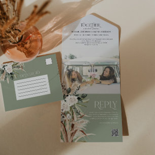Invitation Tout En Un Budget photo pampas eucalyptus mariage code QR