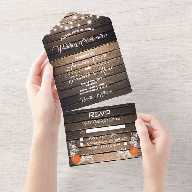 Invitation Tout En Un Budget Rustique dentelle tout en un mariage Invita (Déchirure)