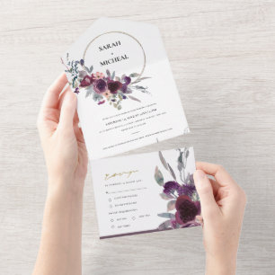 INVITATION TOUT EN UN BURGUNDY BLUSH PEACH GREEN GREEN GREY WREATING FLO