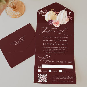 Invitation Tout En Un Burgundy Fall in Love Citrouille Automne Mariage