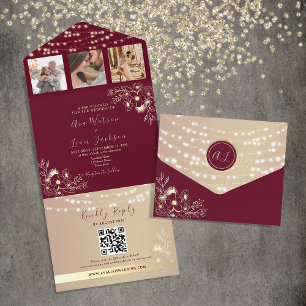 Invitation Tout En Un Burgundy Photos Mariage QR Code