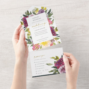 INVITATION TOUT EN UN BURGUNDY PURPLE LIME ROSE VERT FLORAL MARIAGE TOUT