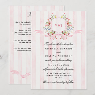 Invitation Tout en Un Cachet Régence Aquarelle QR Mariage