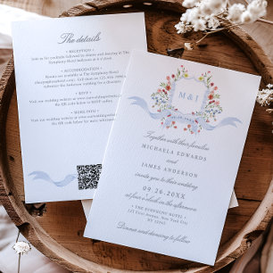 Invitation Tout en Un Cachet Régence Aquarelle QR Mariage