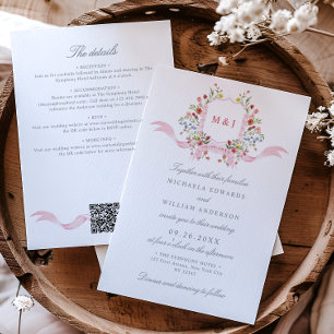 Invitation Tout en Un Cachet Régence Aquarelle QR Mariage