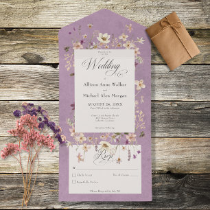 Invitation Tout En Un Cadre Fleur sauvage violet rustique Pas de dîner