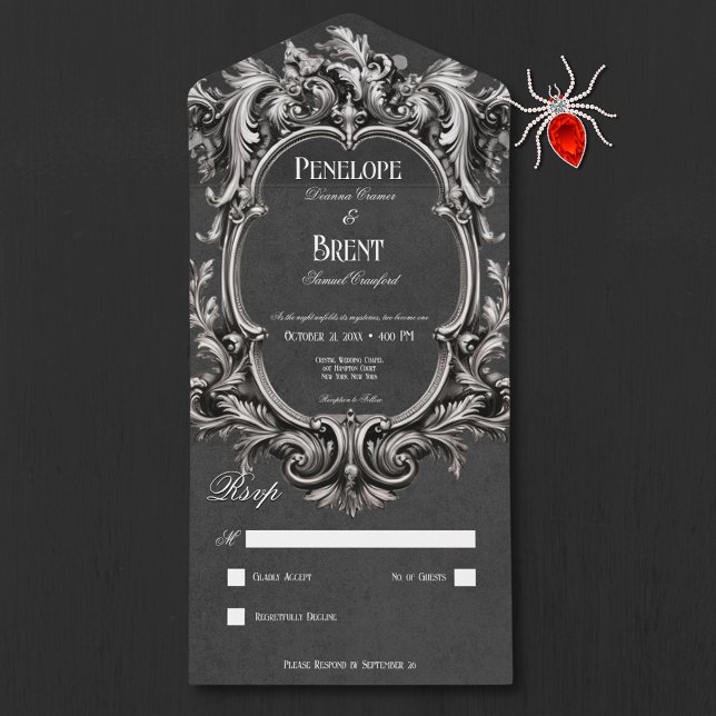 Invitation Tout En Un Cadre gothique noir victorien d'ambiance Pas de dî (Gothic Black Moody Victorian Frame No Dinner)