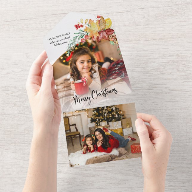 Invitation Tout En Un Calligraphie botanique d'hiver (Déchirure)