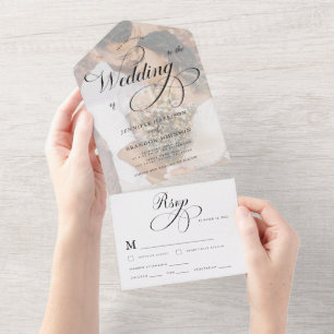 Invitation Tout En Un Calligraphie classique & Photo Classique Mariage é