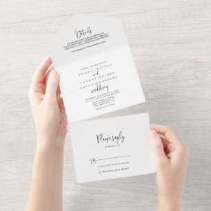 Invitation Tout En Un Calligraphie Écriture Élégante Mariage  