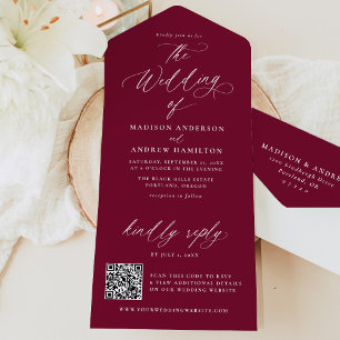Invitation Tout En Un Calligraphie Élégante Moderne Mariage Bordeaux