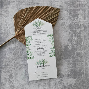 Invitation Tout En Un Calligraphie minimaliste Mariage d'eucalyptus vert