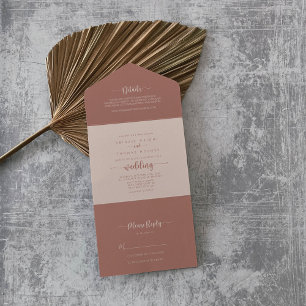 Invitation Tout En Un Calligraphie minimaliste Mariage en terre cuite
