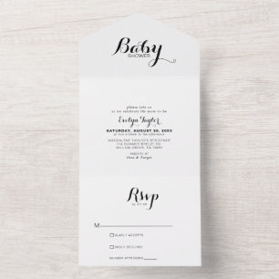 Invitation Tout En Un Calligraphie moderne Baby shower officiel