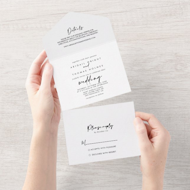 Invitation Tout En Un Calligraphie Moderne Mariage élégant   (Déchirure)