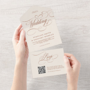 Invitation Tout En Un Calligraphie moderne Mariage en terre cuite intemp