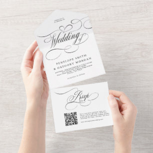 Invitation Tout En Un Calligraphie moderne mariage noir blanc intemporel