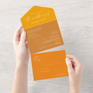 Invitation Tout En Un Calligraphie moderne Ochre Jaune Mariage Or Tout I