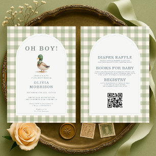 Invitation Tout en Un Canard Colvert Vert Sauge Baby Shower