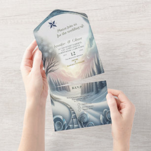 Invitation Tout En Un Capturer Art Hiver Scène & Cristaux de neige et de