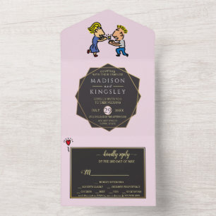Invitation Tout En Un Caricature originale drôle Cute Couple