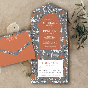 Invitation Tout En Un Carreaux de terrazzo gris moderne Terracotta maria