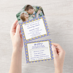 Invitation Tout En Un Carreaux méditerranéens Mariage photo portugais