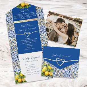 Invitation Tout En Un Carrelage Italien Bleu Citron pour Mariage