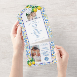 Invitation Tout En Un Carrelage méditerranéen Italie Bleu Crest Citron M