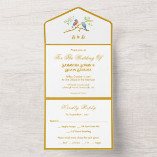 Invitation Tout En Un Carton d'invitation au mariage Oiseaux bleus tous 