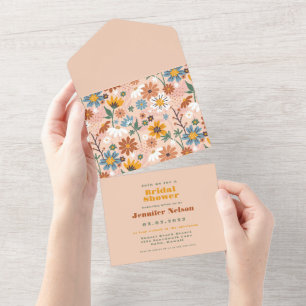 Invitation Tout En Un Carton d'invitation Baby Shower Fleur pastel rose