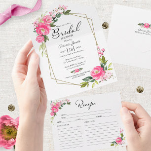 Invitation Tout En Un Carton d'invitation de fiançailles rose vif avec c