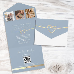 Invitation Tout En Un Carton d'invitation de mariage bleu poussiéreux av