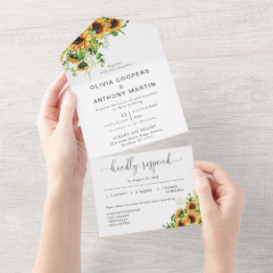 Invitation Tout En Un Carton d'invitation de mariage tout-en-un à fleurs