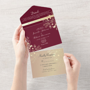 Invitation Tout En Un Carton d'invitation tout-en-un Bourgogne Vintage