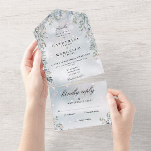 Invitation Tout En Un Cascade de verdure florale Élégant Mariage d'hiver