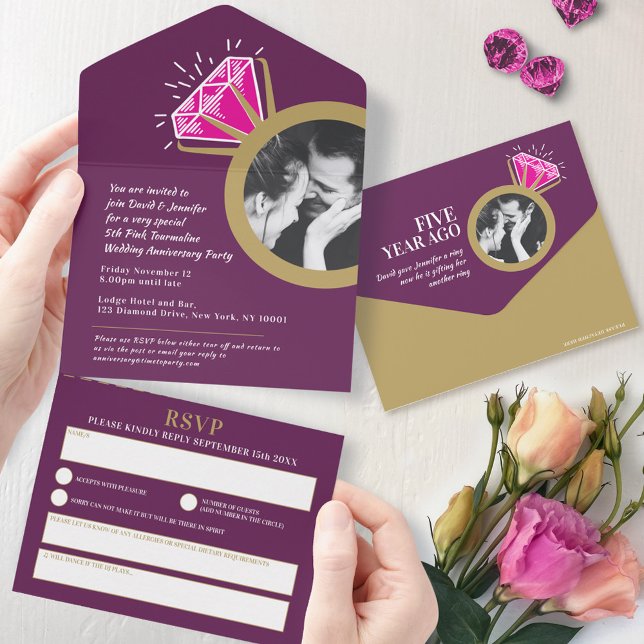 Invitation Tout En Un Célébration du 5e anniversaire de mariage tourmali (Créateur téléchargé)